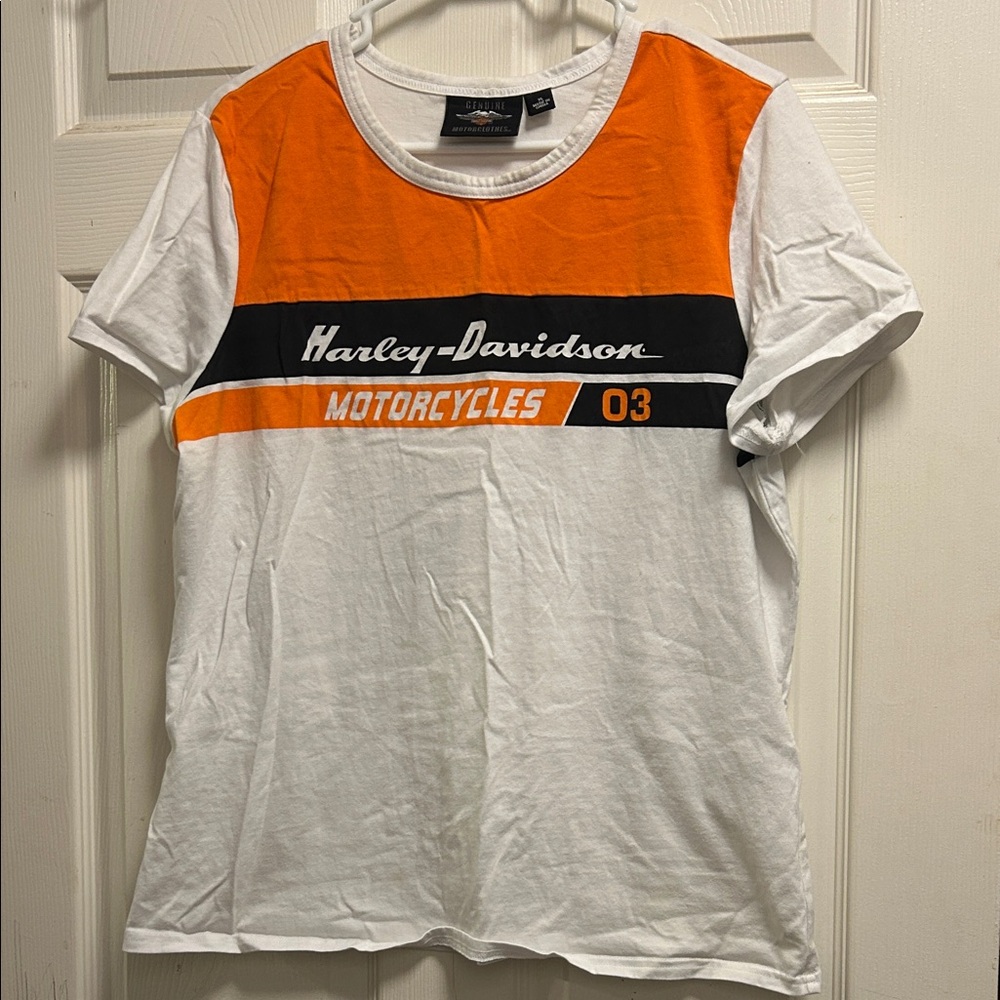 Harley-Davidson Men's Orange and White Tee